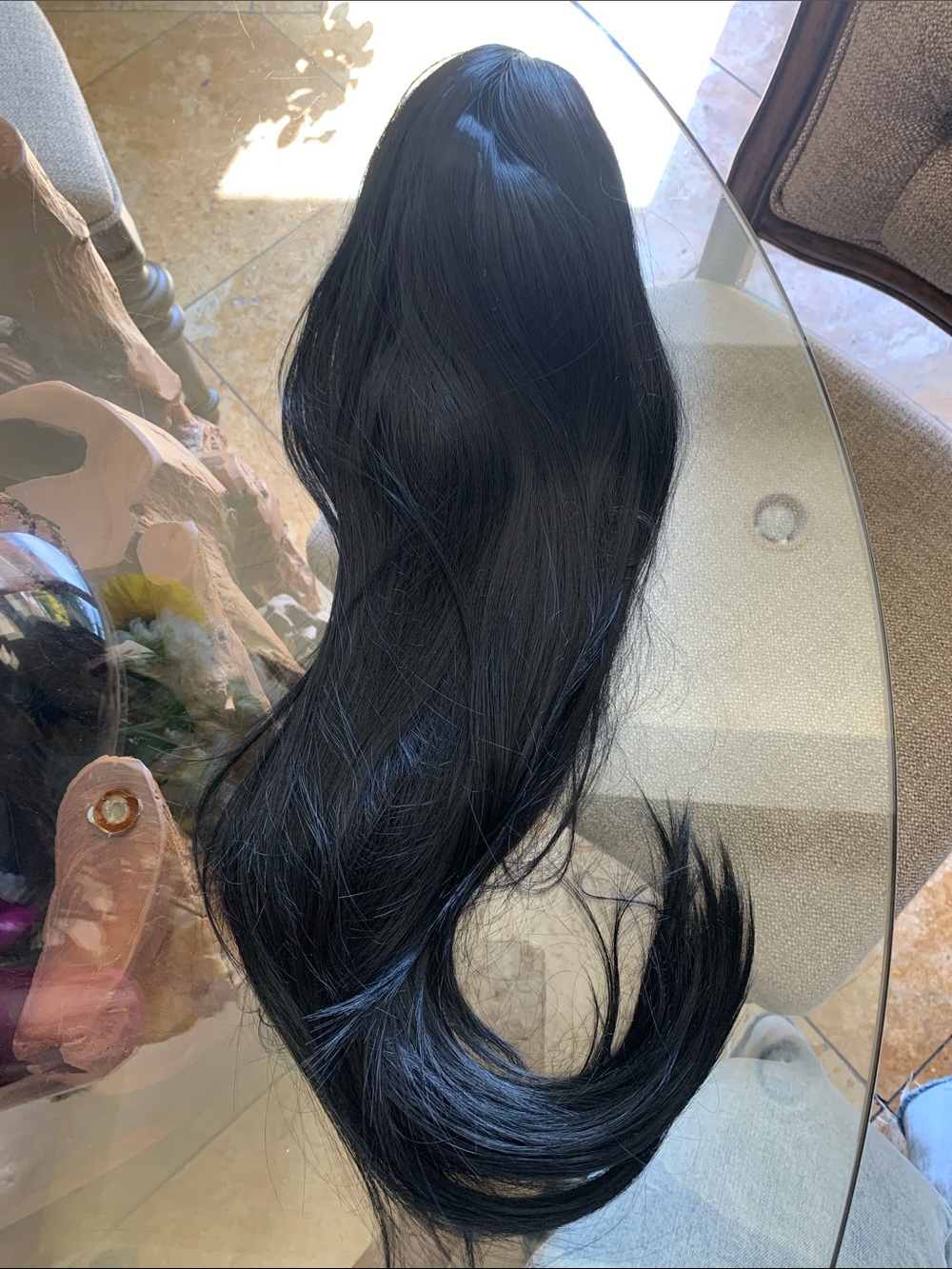 Black Clip-In synthetic Hair Extension - Sleek Long Natural looking Shine